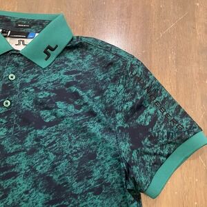 J. Lindeberg Tour Tech Polo Shirt Men's Small Regular Fit Logo Spell-Out Green